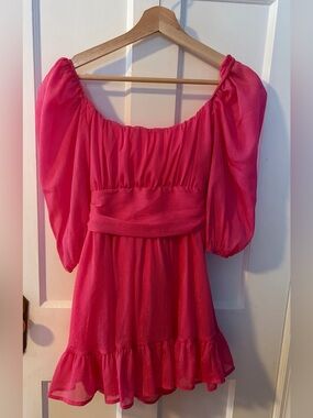 Lucy in the Sky Hot Pink Puff Sleeve Mini Dress